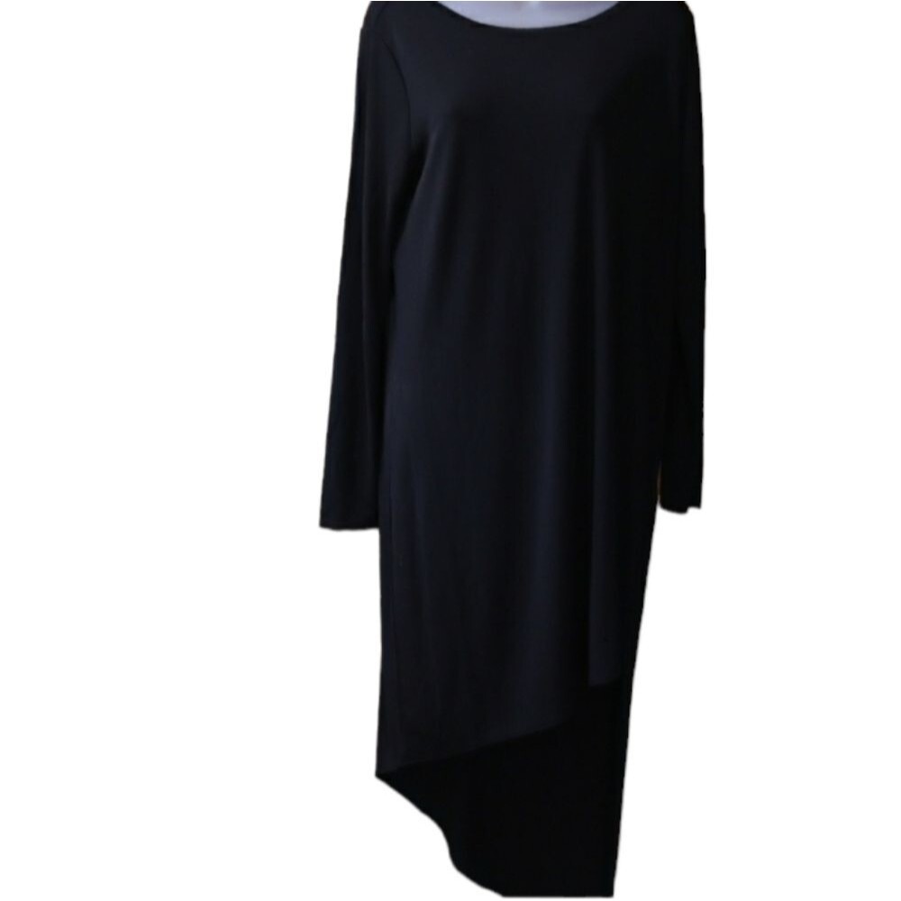 DKNY Black Asymmetric High Low Slinky Dress LG